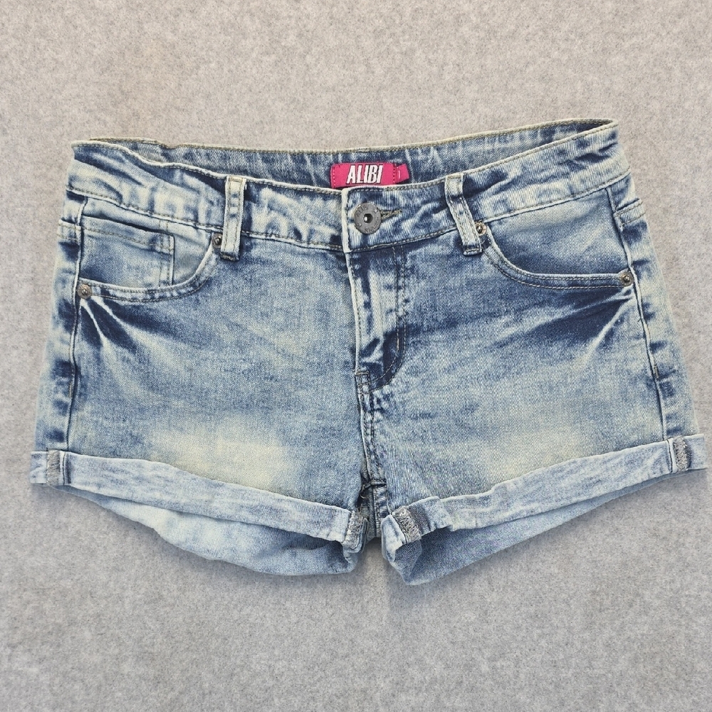 Alibi Acid Wash Denim Shorts Light Wash Cuffed Hem Jean Shorts Size 7